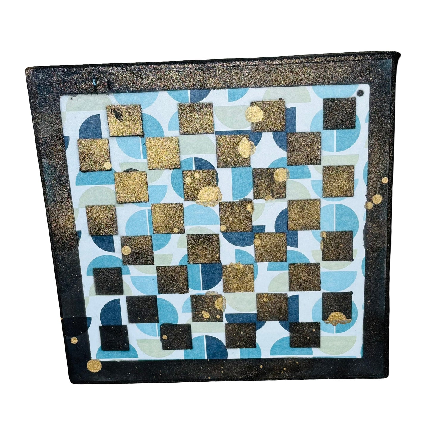Aqua Blue Gold - Scrapbook Chess Board