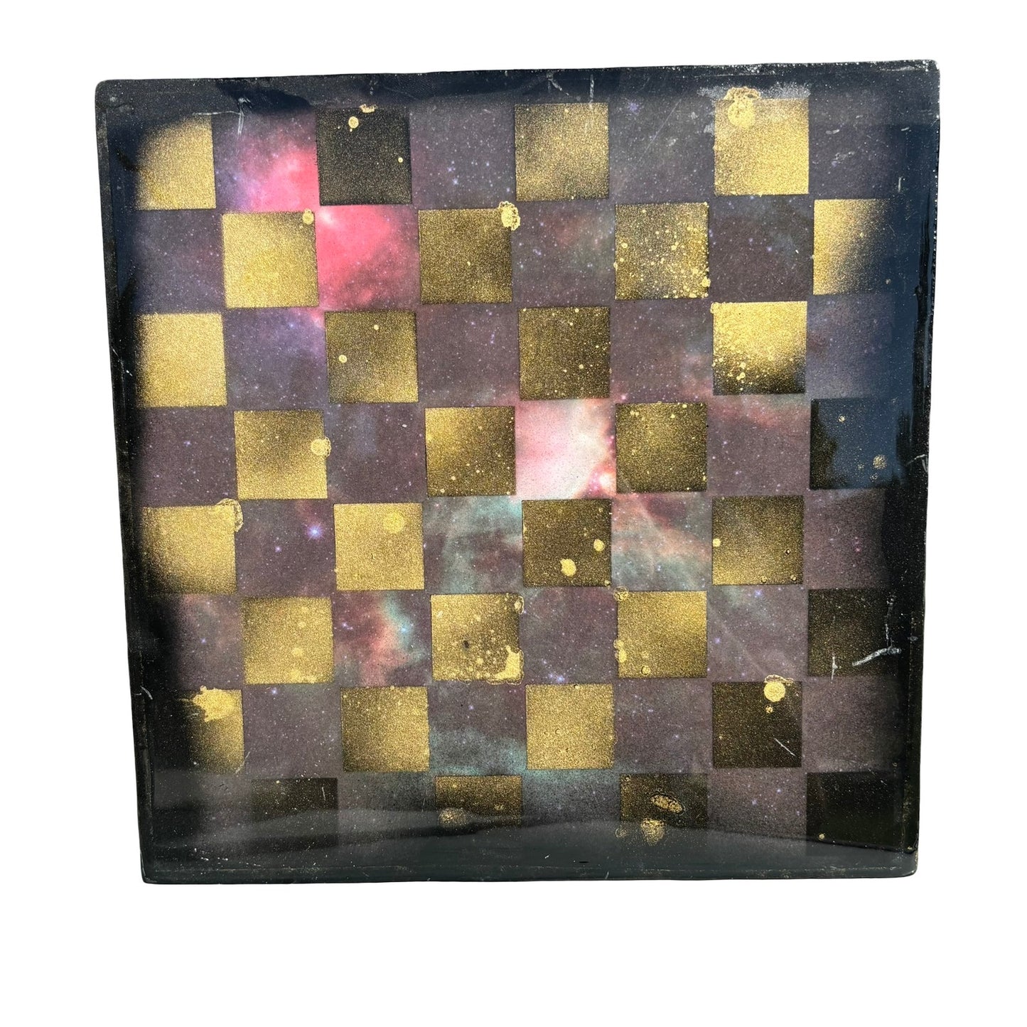 Golden Space Galaxy - Resin Coated Chess Board