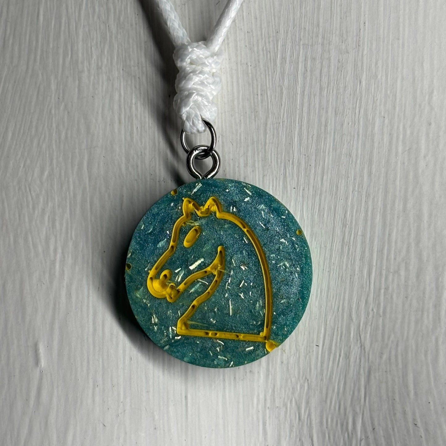 Sparkle Green Knight - Handmade Resin Chess Necklace