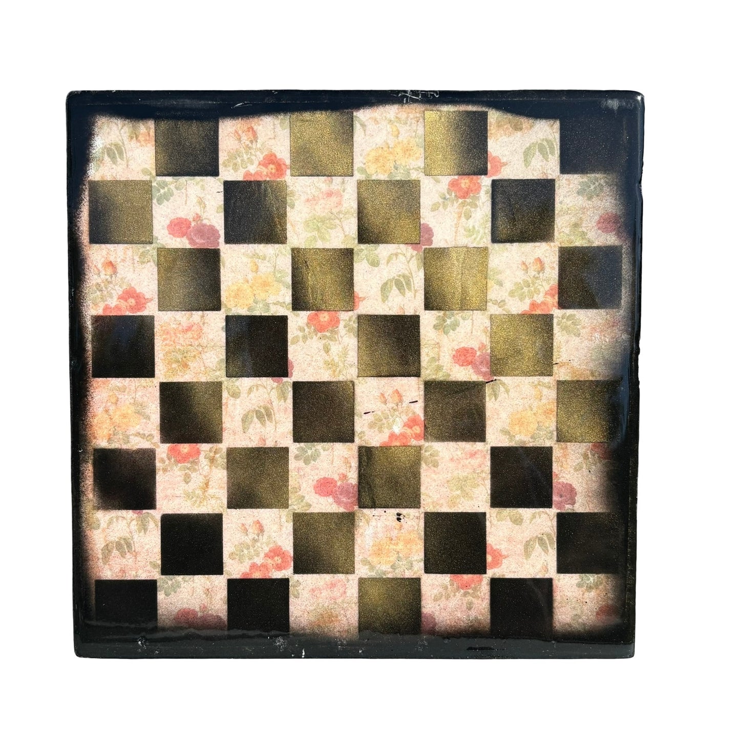 Vintage Flowers  - Resin Coated Chess Board