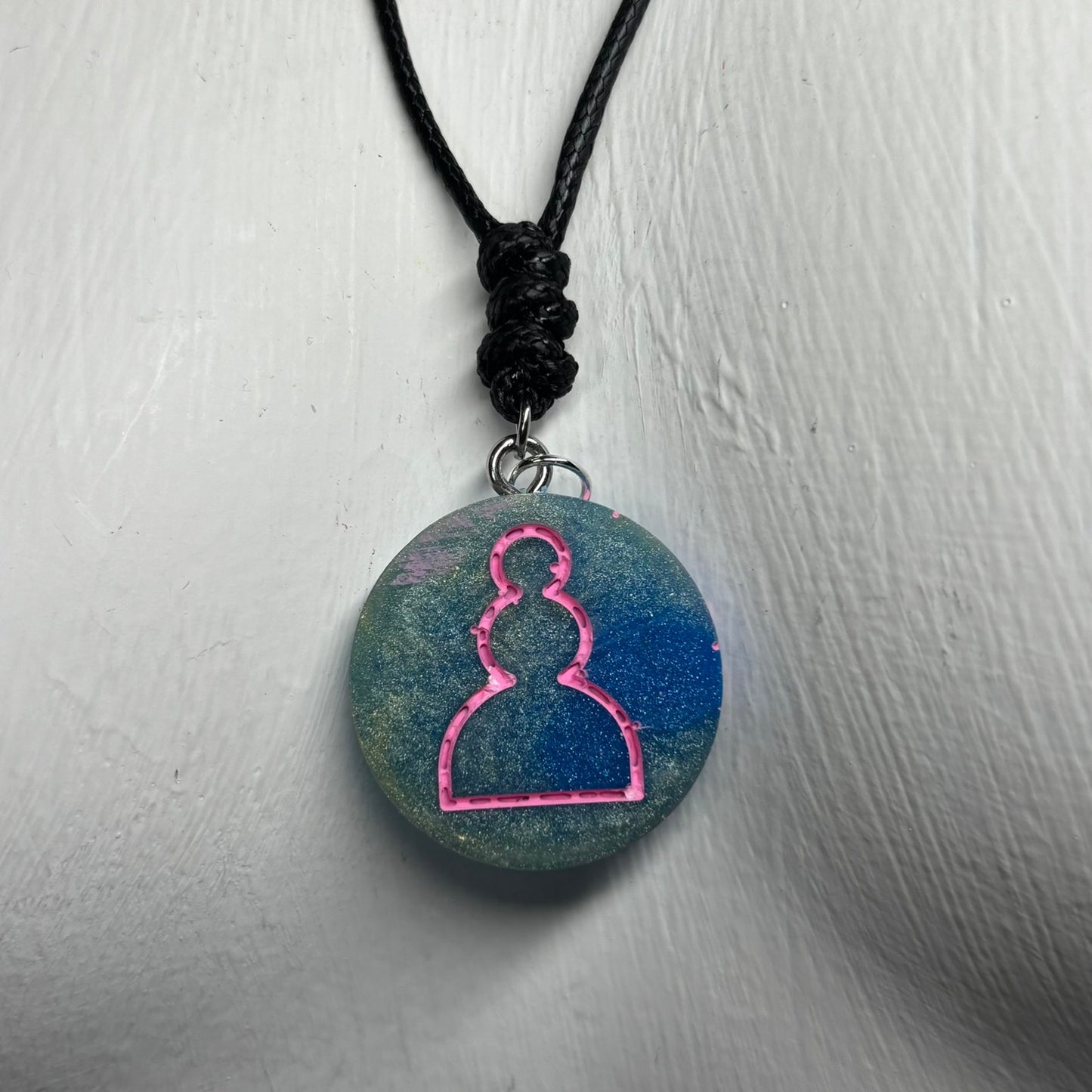 Brushed Blue Pawn - Handmade Resin Chess Necklace