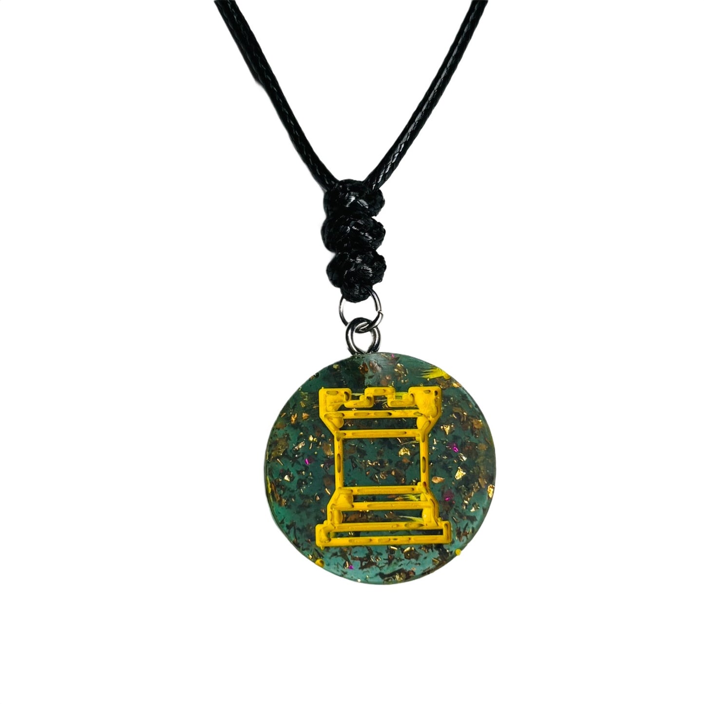 Forest Green Crystal Rook - Handmade Resin Chess Necklace