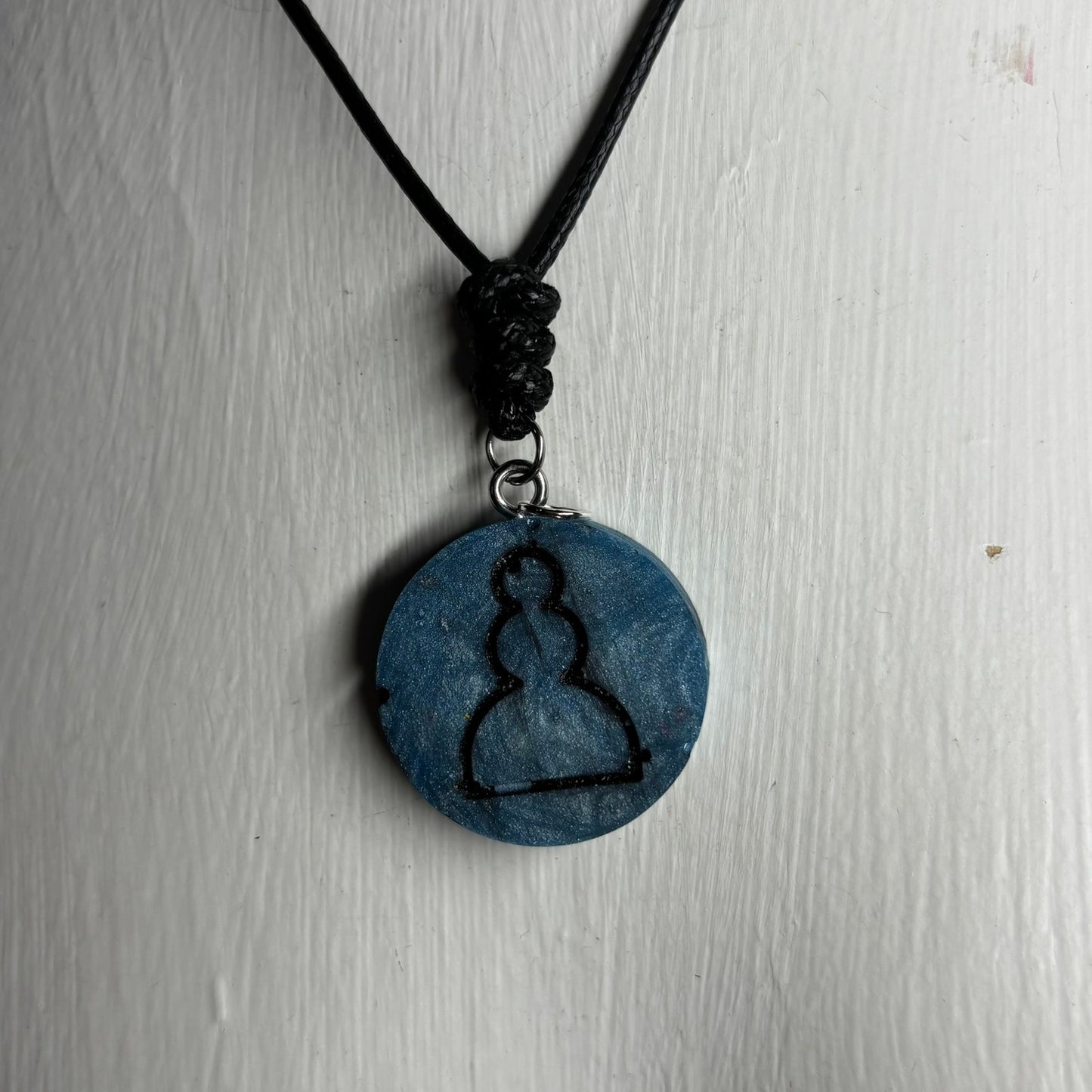 Smooth Blue Pawn - Handmade Resin Chess Necklace