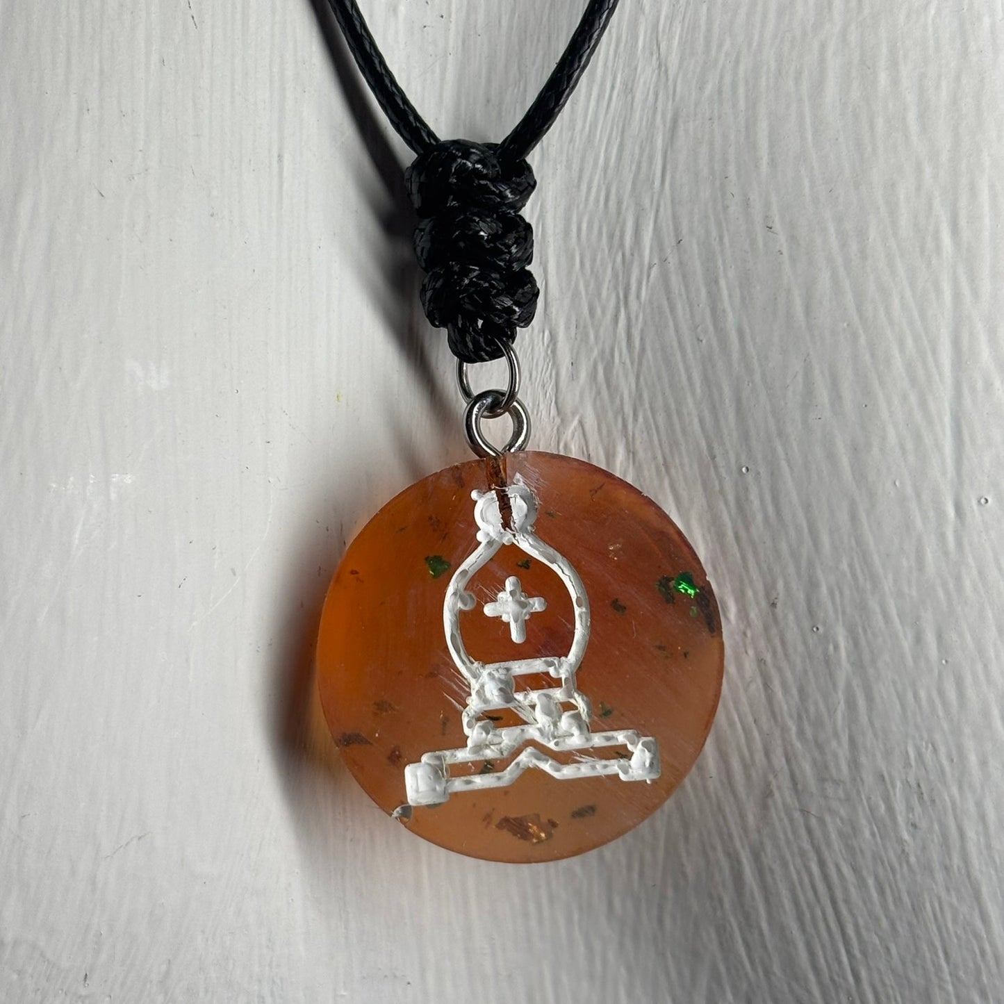 Amber Orange Bishop - Handmade Resin Chess Necklace