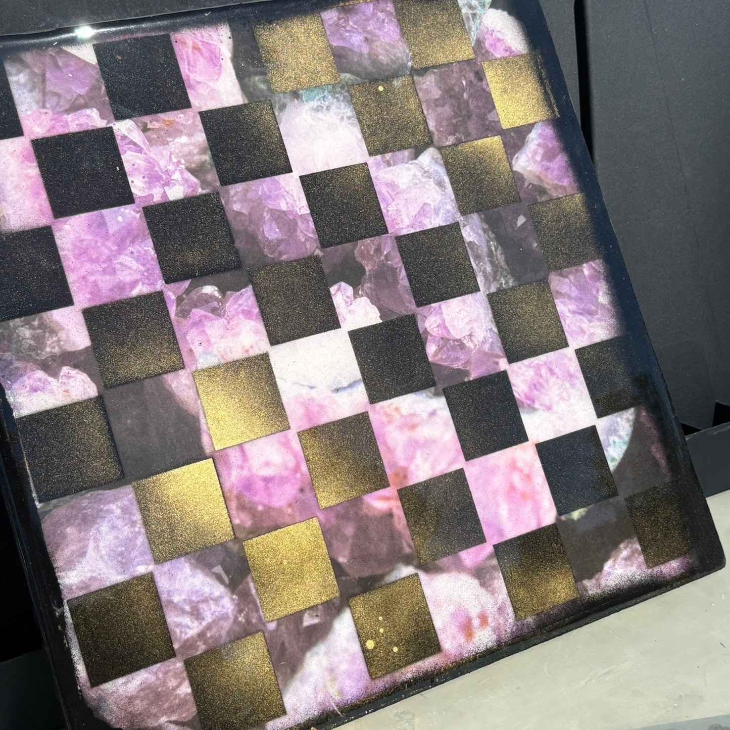 Purple Rocks - Resin Coated Chess Board