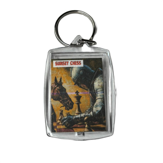 Knight & His Companion - Sunset Chess Photo Keychain