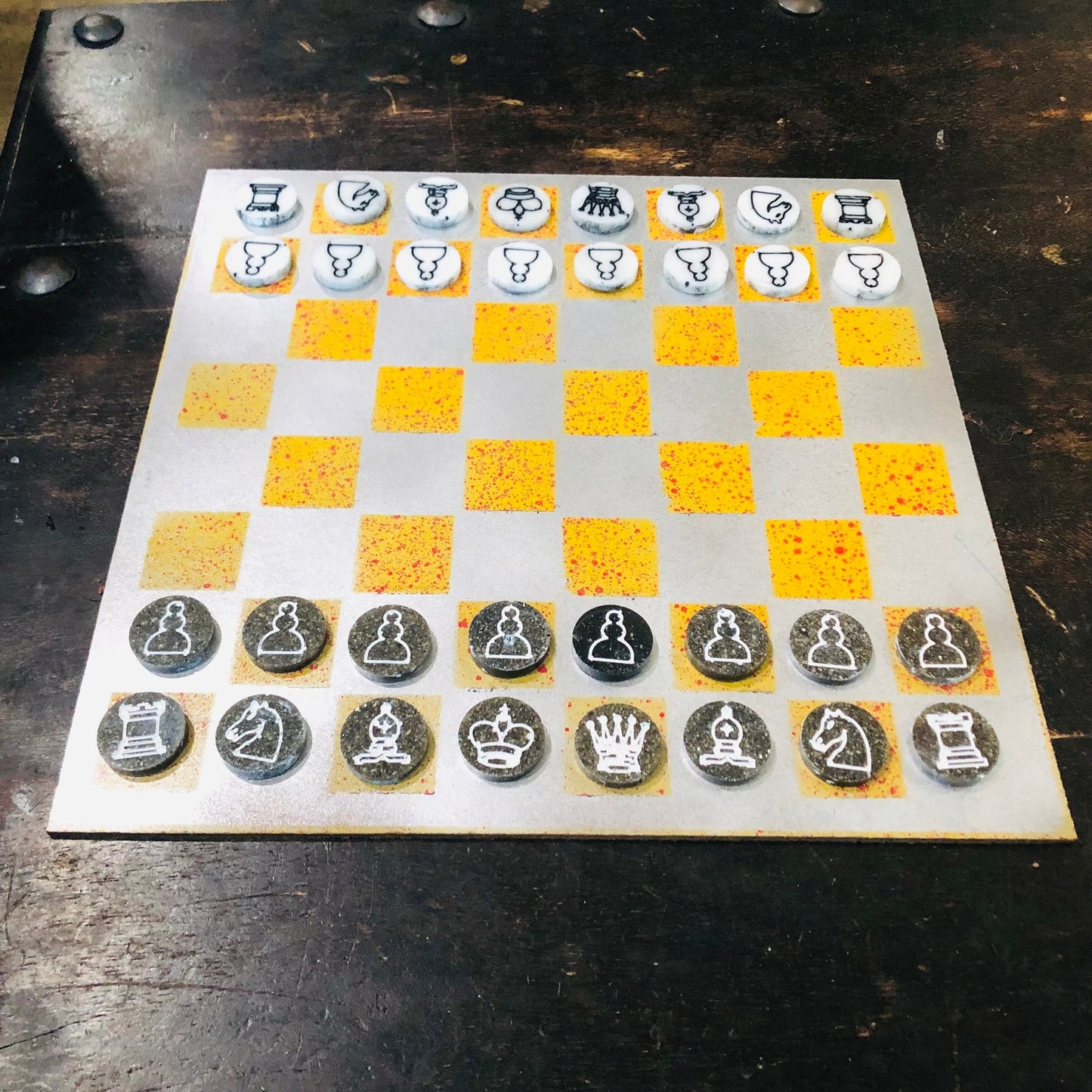 Silver Explosive Yellow - Painted Chess Set