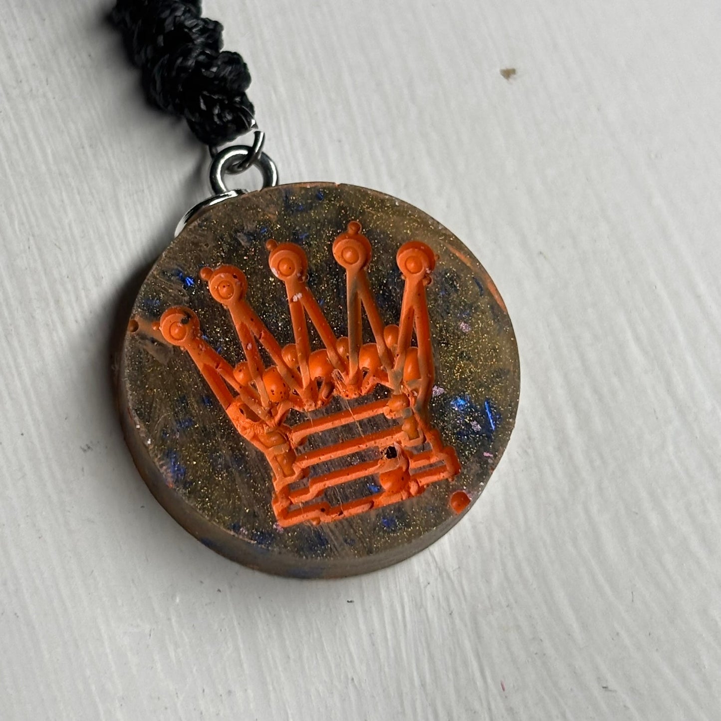 Orange Print Queen - Handmade Resin Chess Necklace