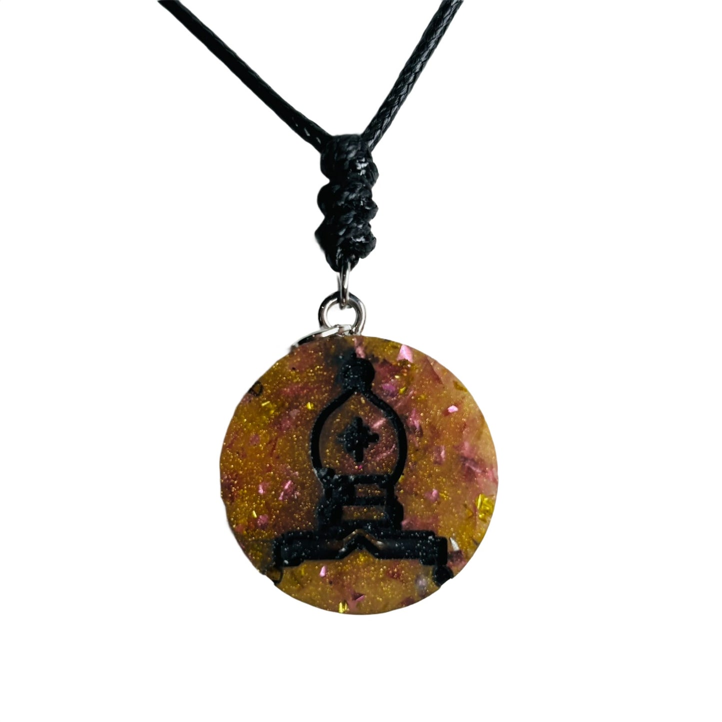 Yellow Crystal Bishop - Handmade Resin Chess Necklace