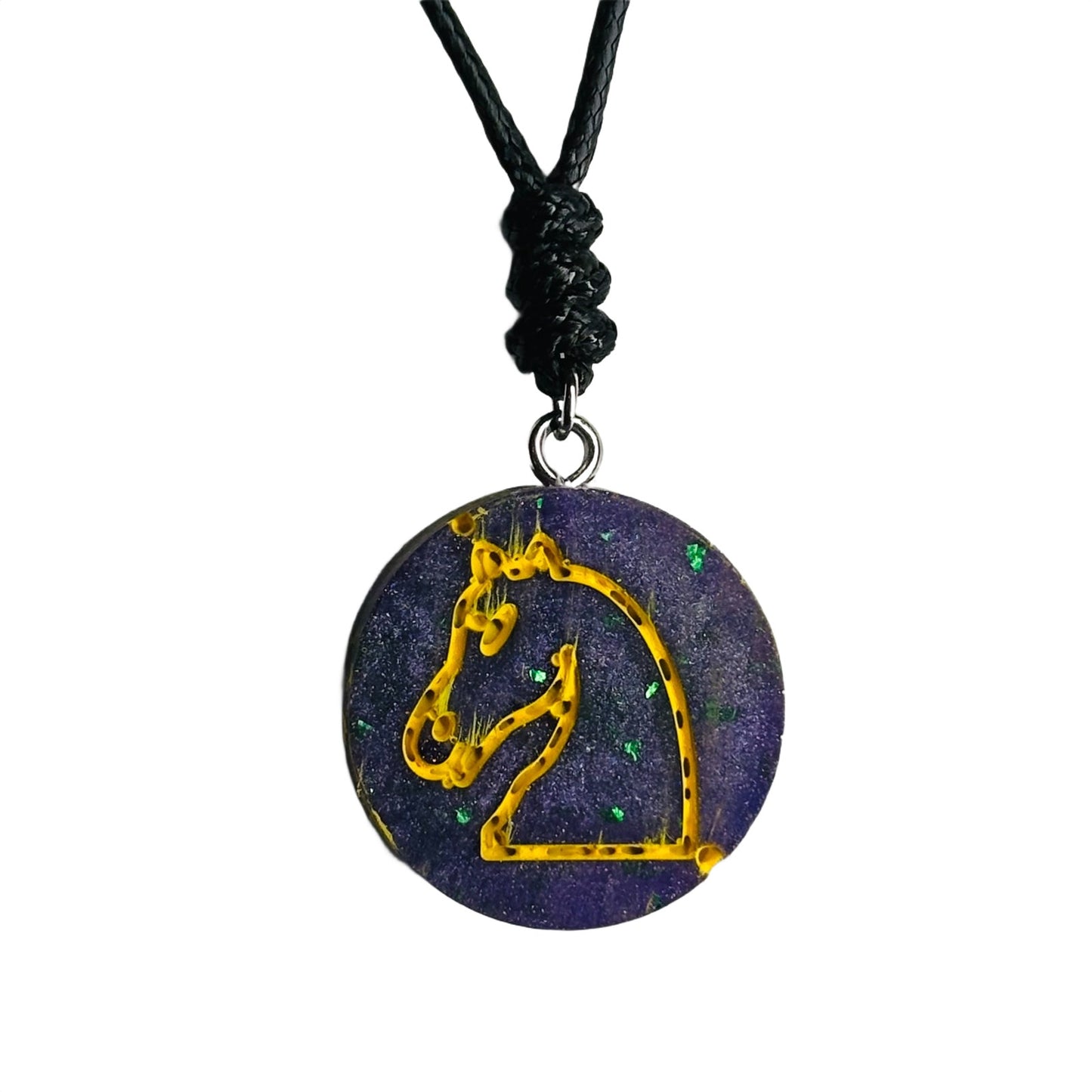 Purple & Yellow Knight - Handmade Resin Chess Necklace