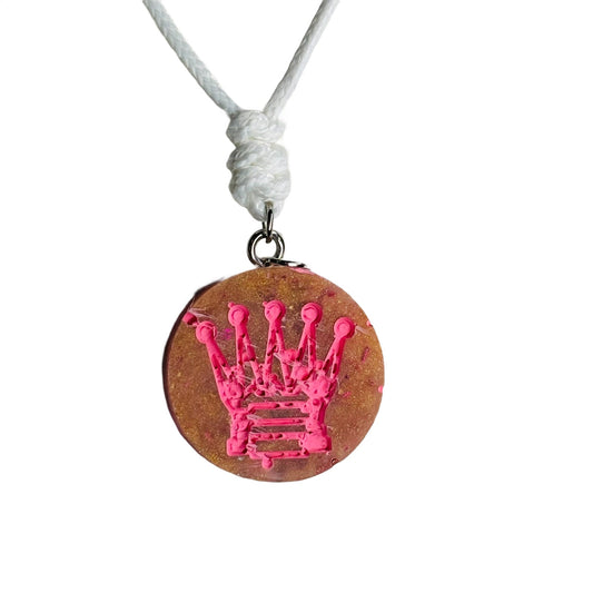 Pink Print Queen - Handmade Resin Chess Necklace
