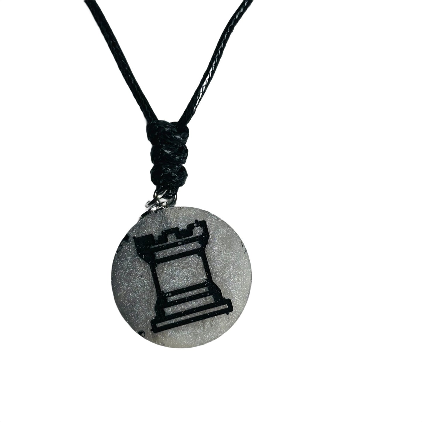Gray Silver Rook - Handmade Resin Chess Necklace