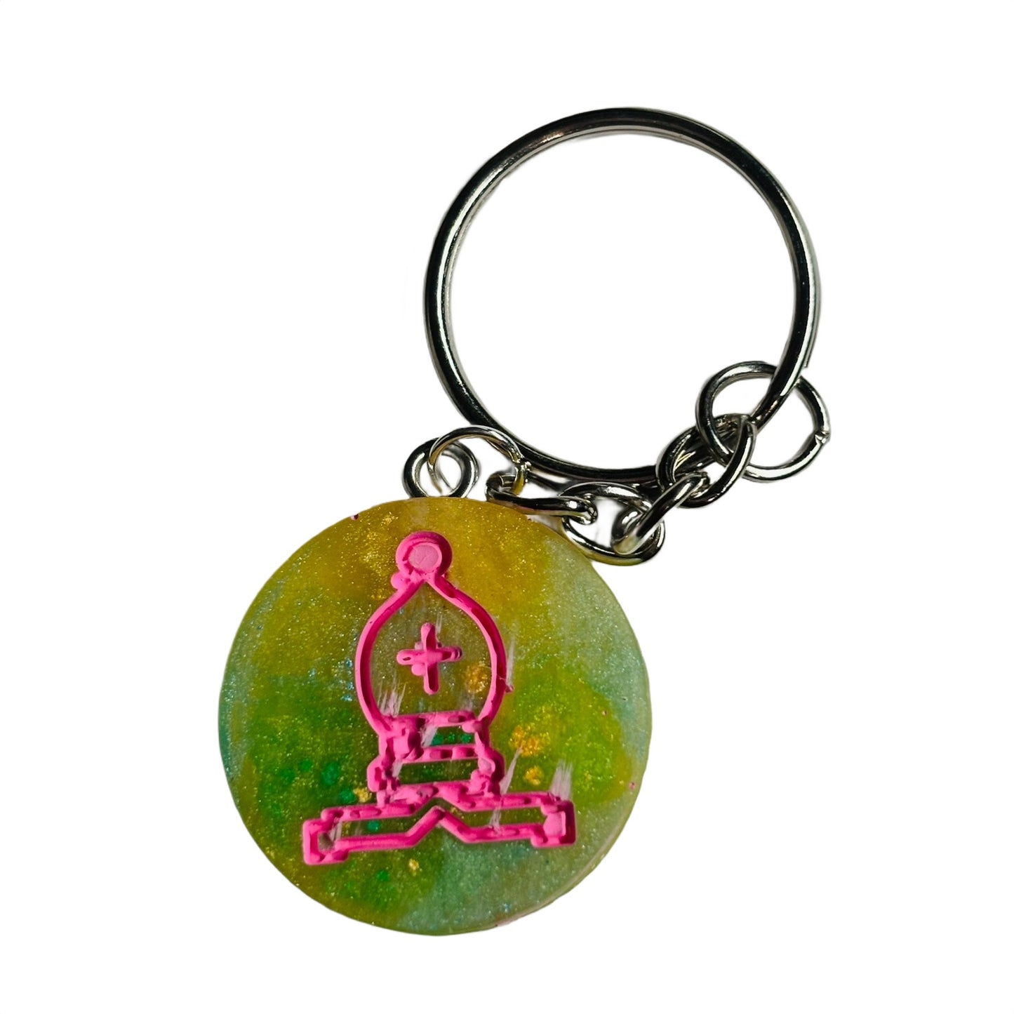 Lime Green Pink Bishop - Handmade Resin Keychain