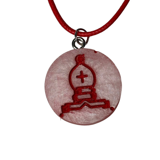 Red Print Bishop - Handmade Resin Chess Necklace