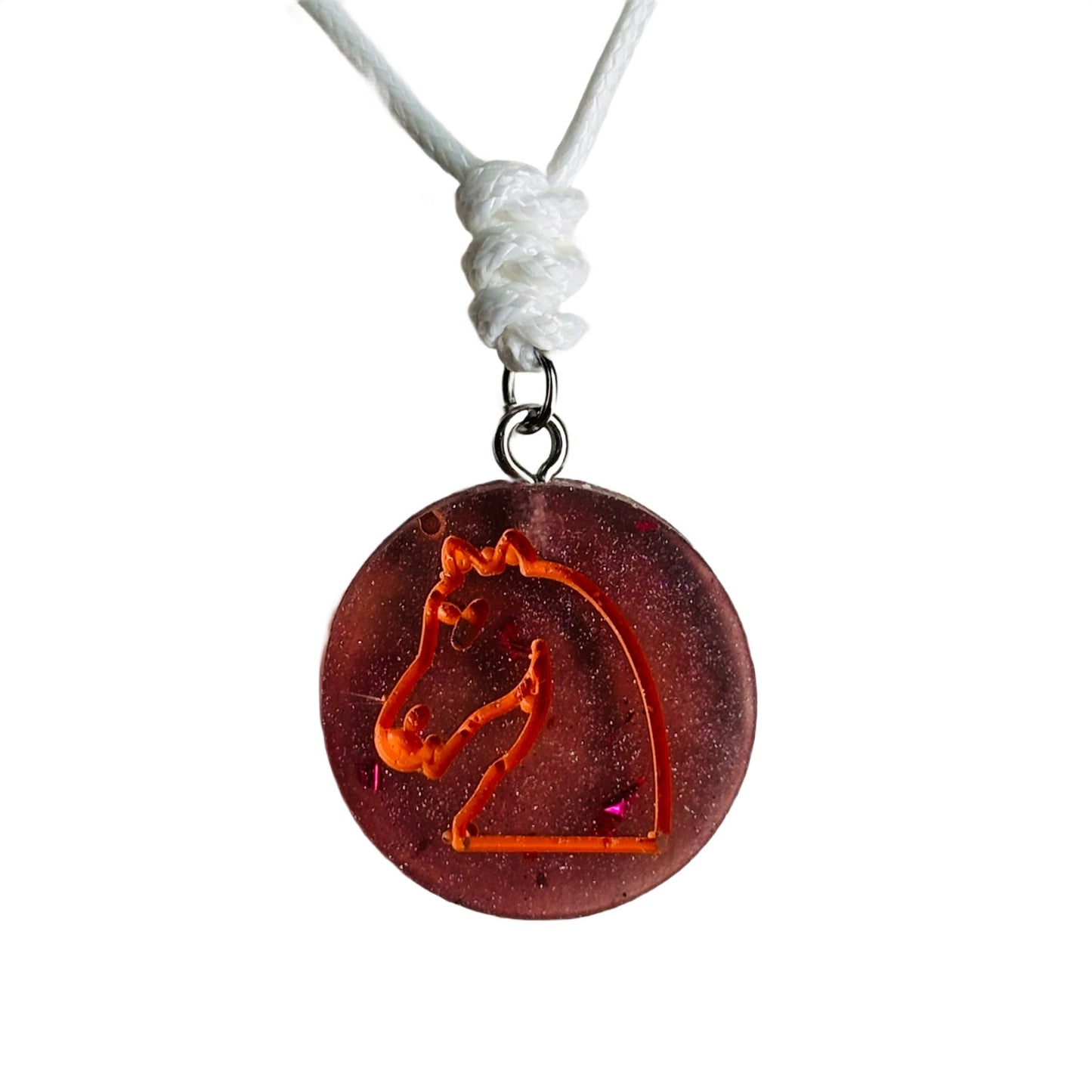 Fire Orange Knight - Handmade Resin Chess Necklace