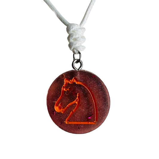 Fire Orange Knight - Handmade Resin Chess Necklace