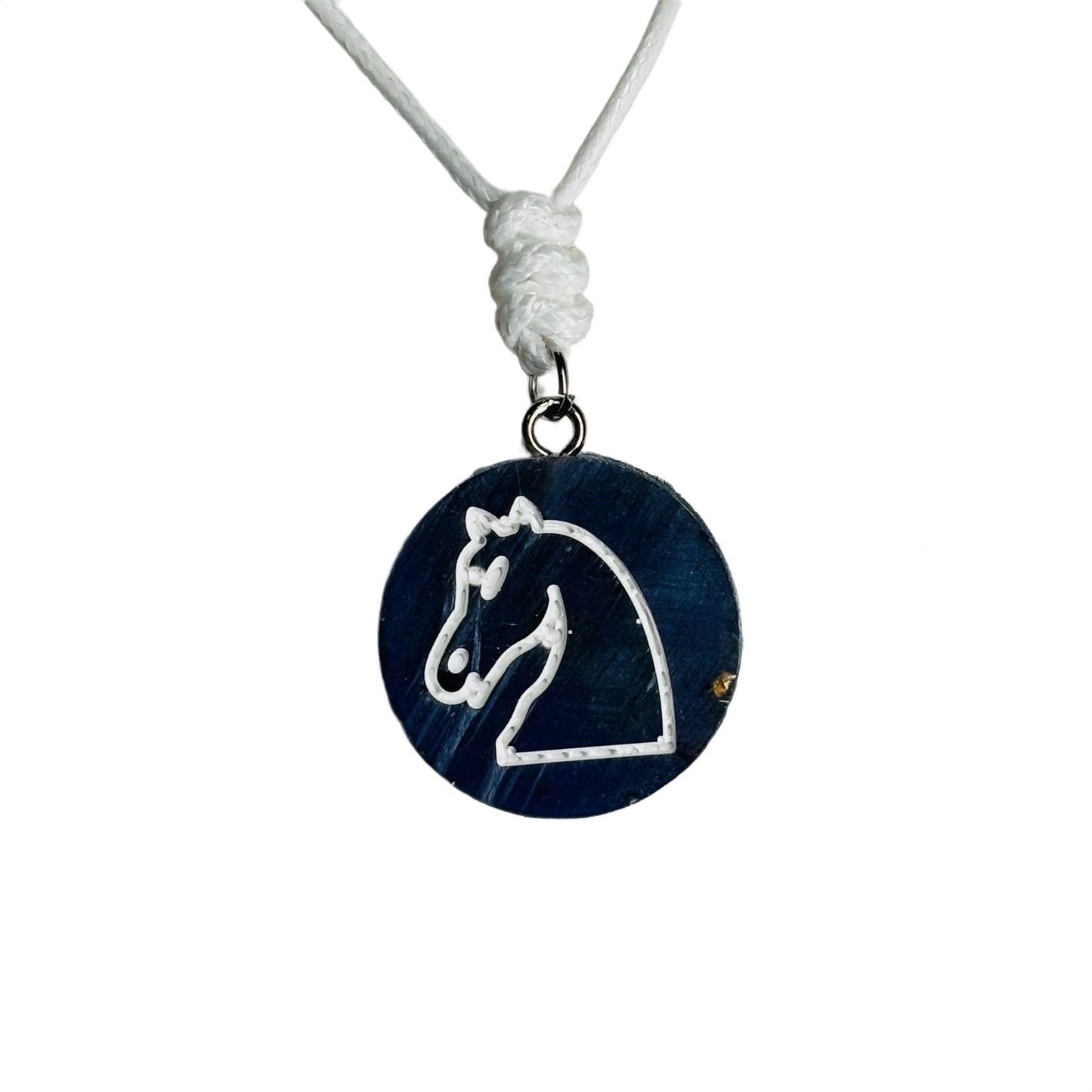 Navy Blue Knight - Handmade Resin Chess Necklace - Flat Edition
