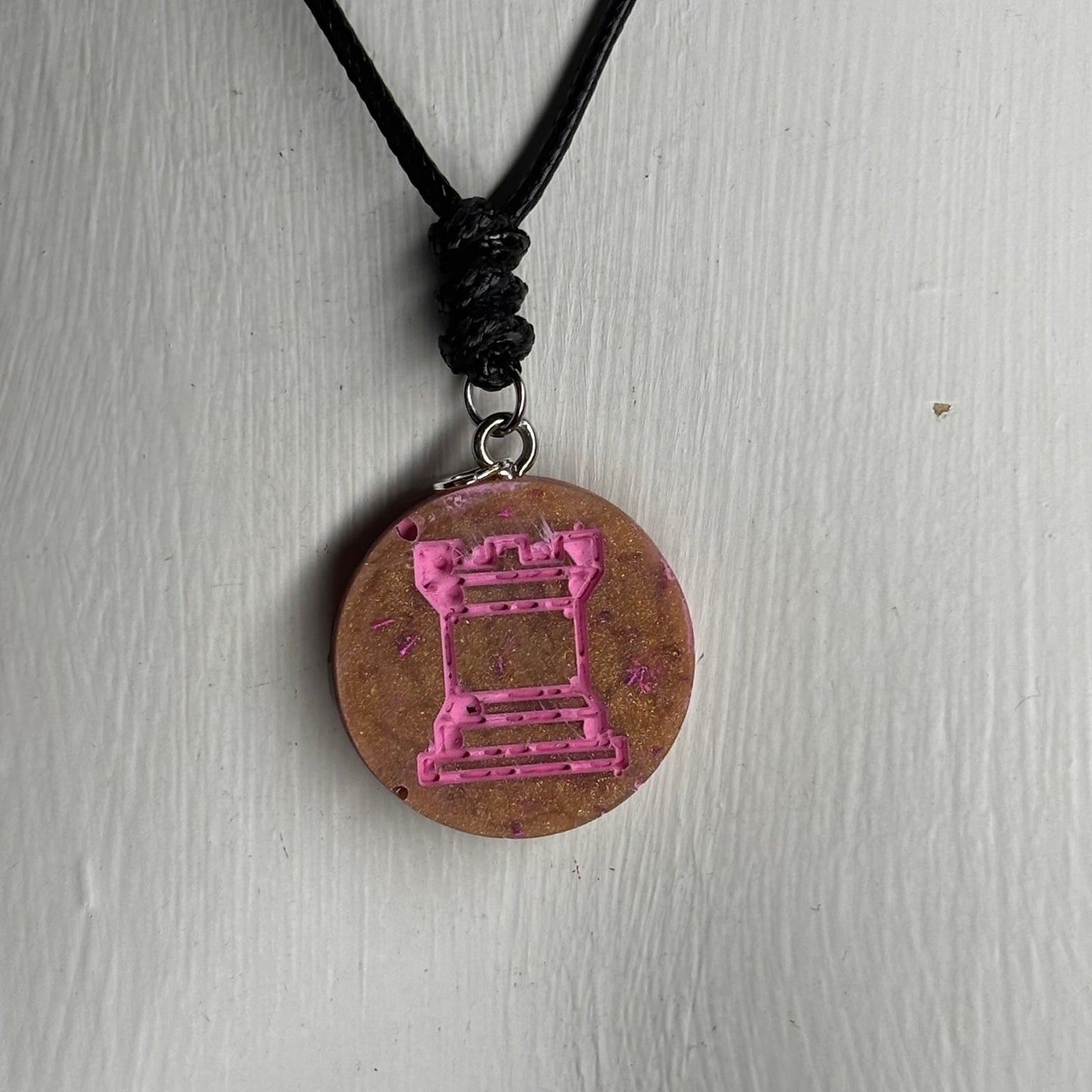 Crystal Pink Rook - Handmade Resin Chess Necklace
