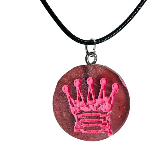 Tattered Pink Queen - Handmade Resin Chess Necklace