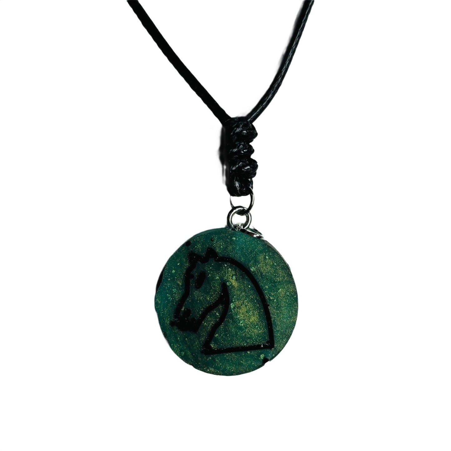 Dark Green Knight - Handmade Resin Chess Necklace