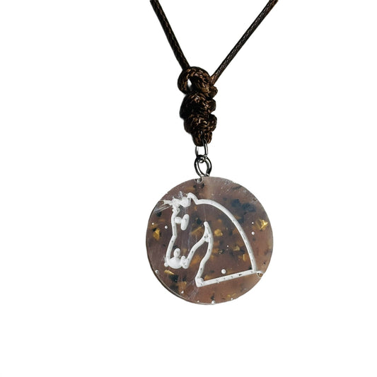 Silver Brown Knight - Handmade Resin Chess Necklace