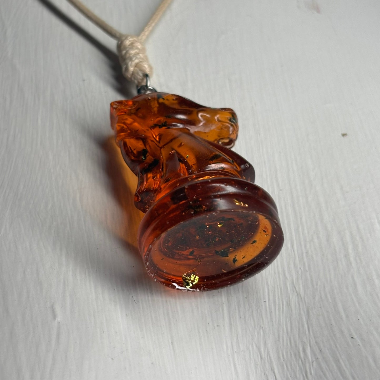 Orange Translucent Knight - Handmade Resin Chess Necklace