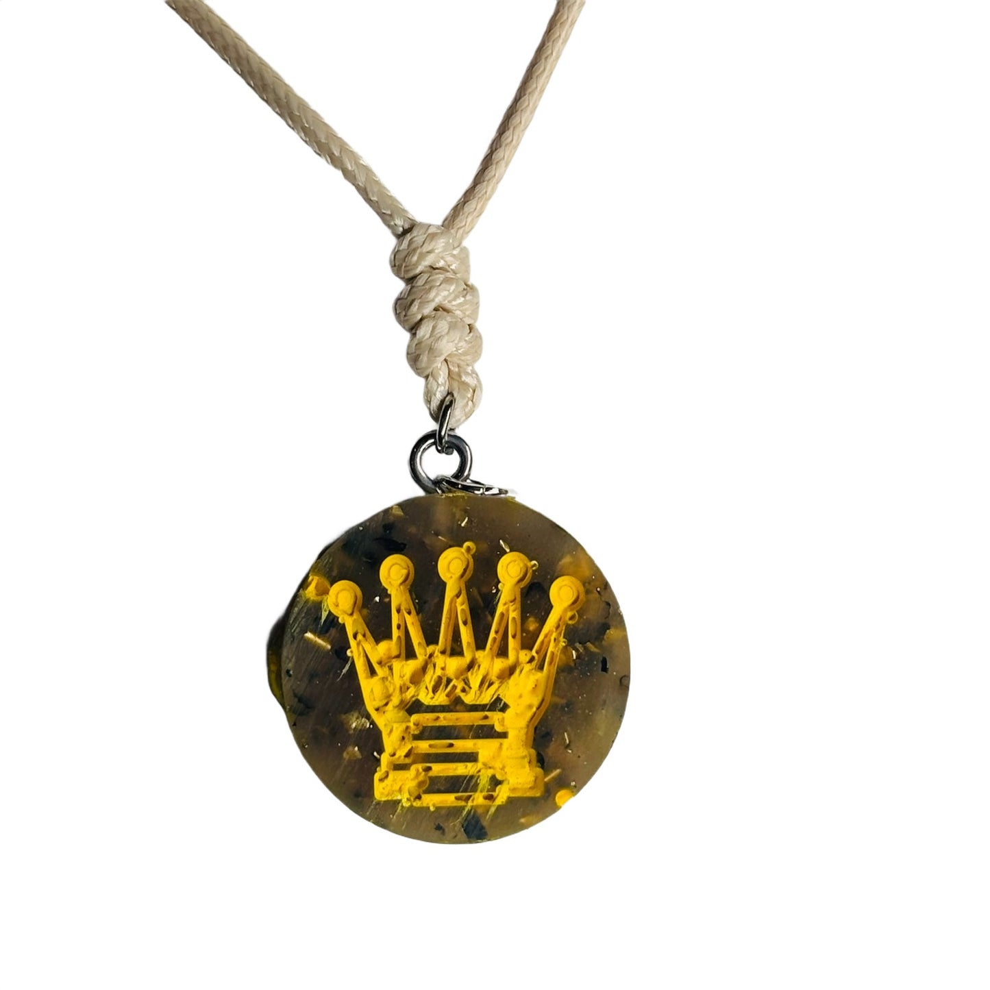 Vintage Yellow Print Queen - Handmade Resin Chess Necklace