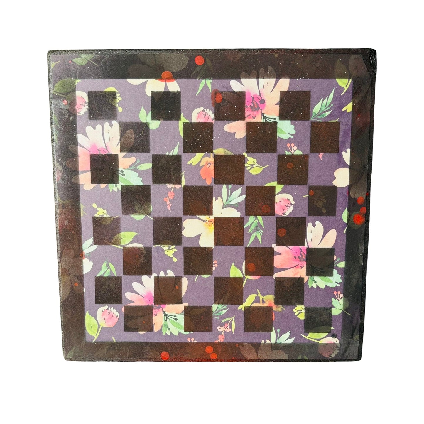 Dark Colored Flowers - Scrapbook Chess Board