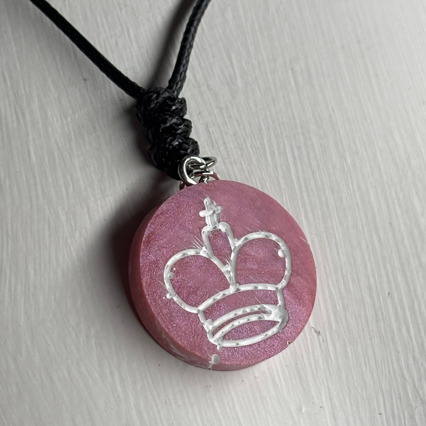 Brush Pink King - Handmade Resin Chess Necklace