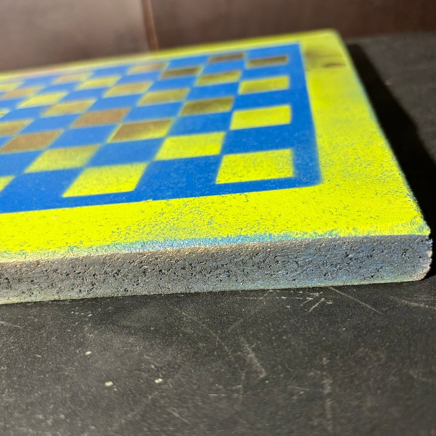 Lime Green Blue - Painted Chess Board