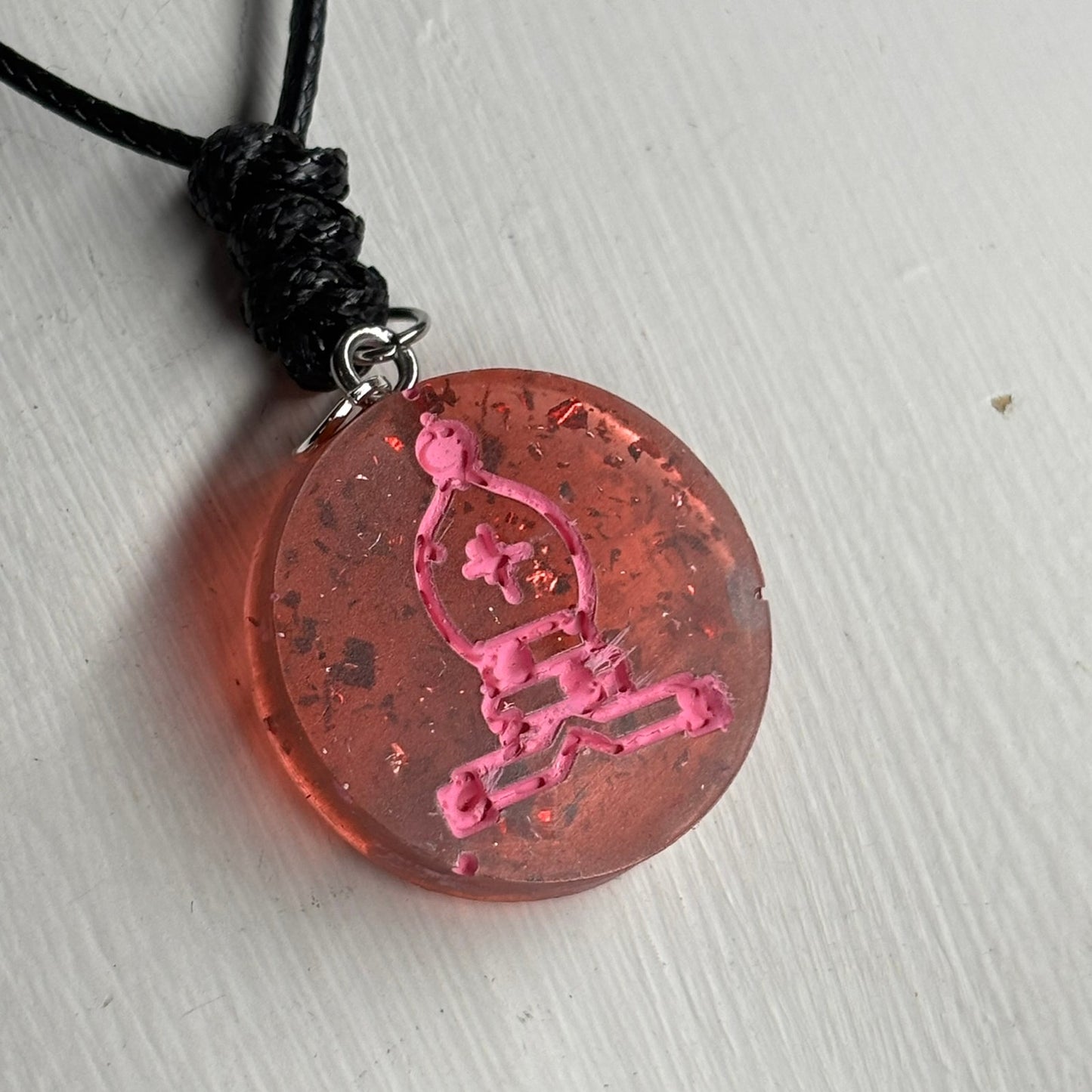 Spatted Pink Bishop - Handmade Resin Chess Necklace