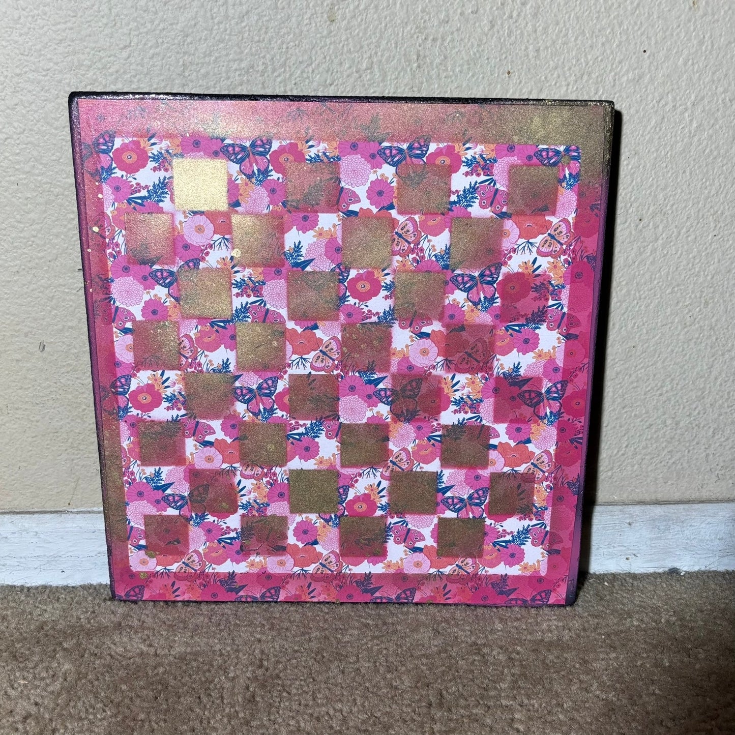 Golden Pink Butterflies - Scrapbook Chess Board