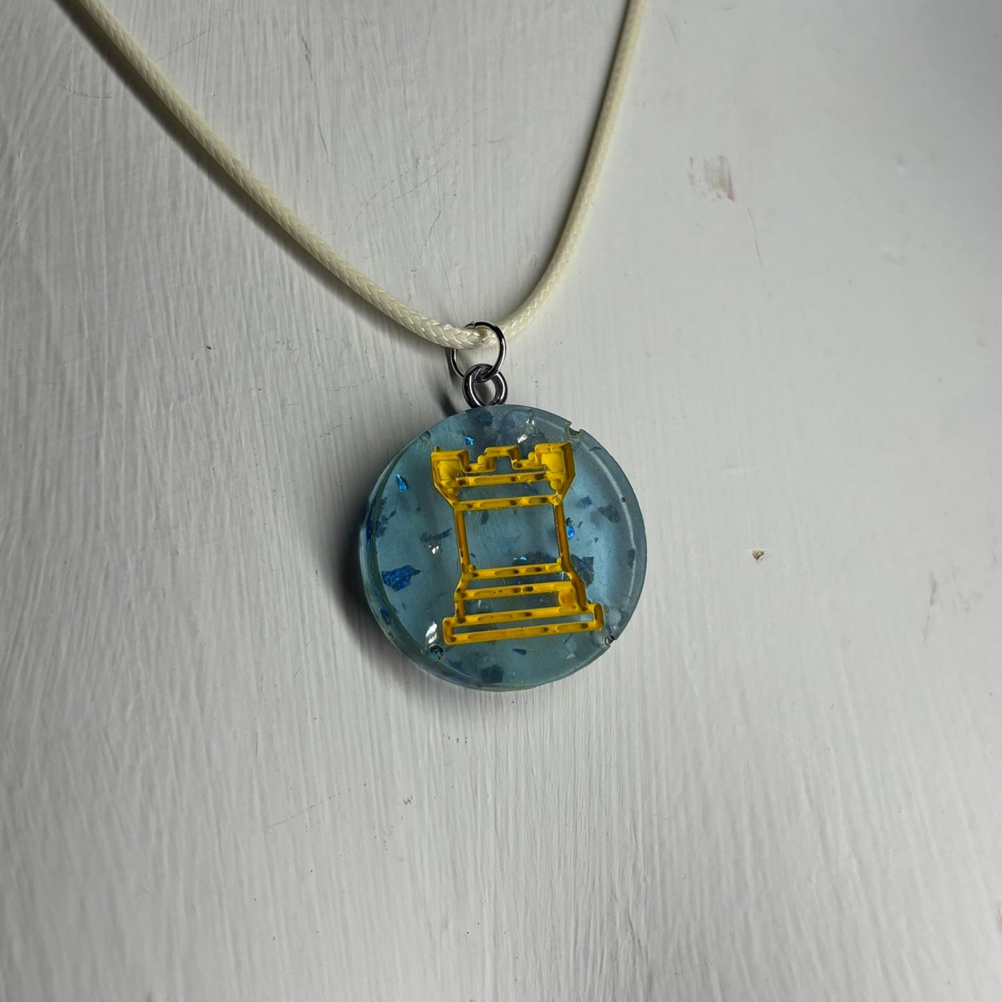 Cool Blue Rook - Handmade Resin Chess Necklace