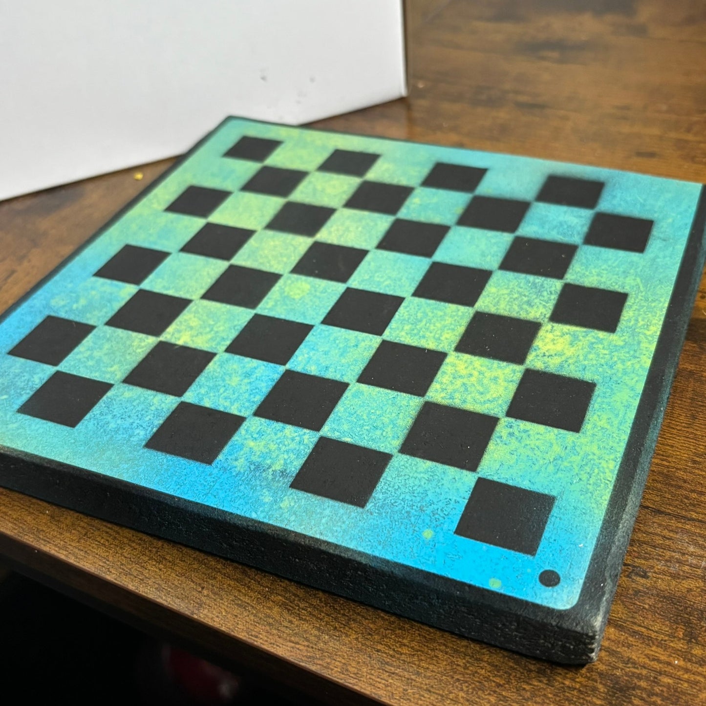 Green Blue Mist - Painted Double Sided Chess Board