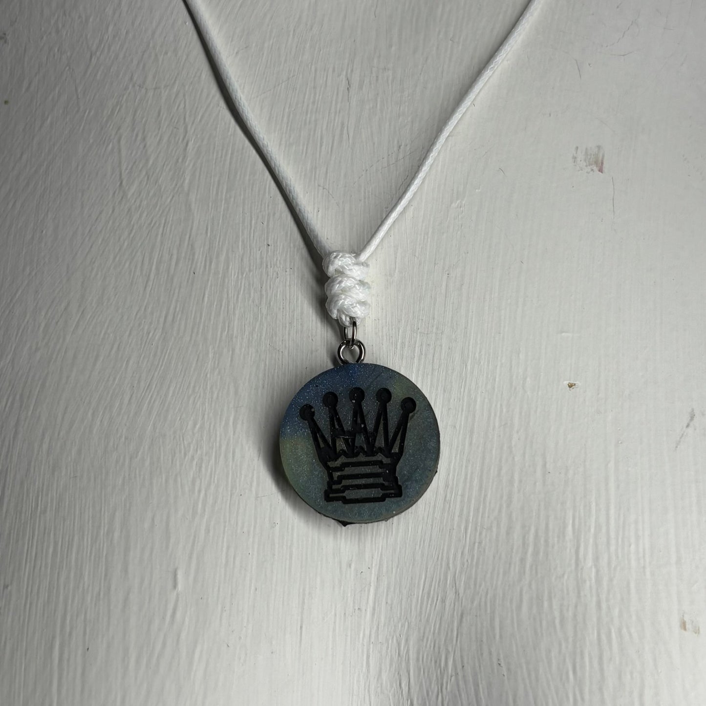 Swamp Green Queen - Handmade Resin Chess Necklace - Flat Edition