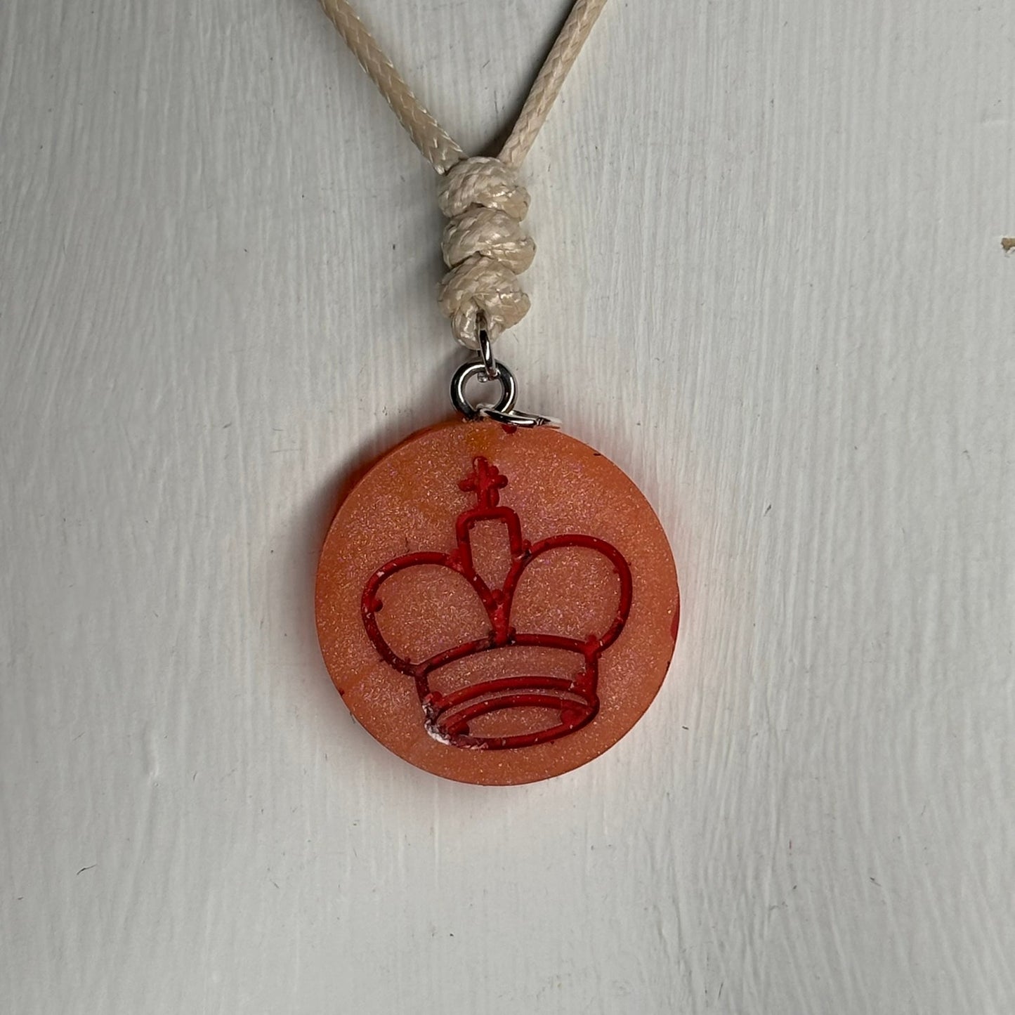 Orange Fire King - Handmade Resin Chess Necklace