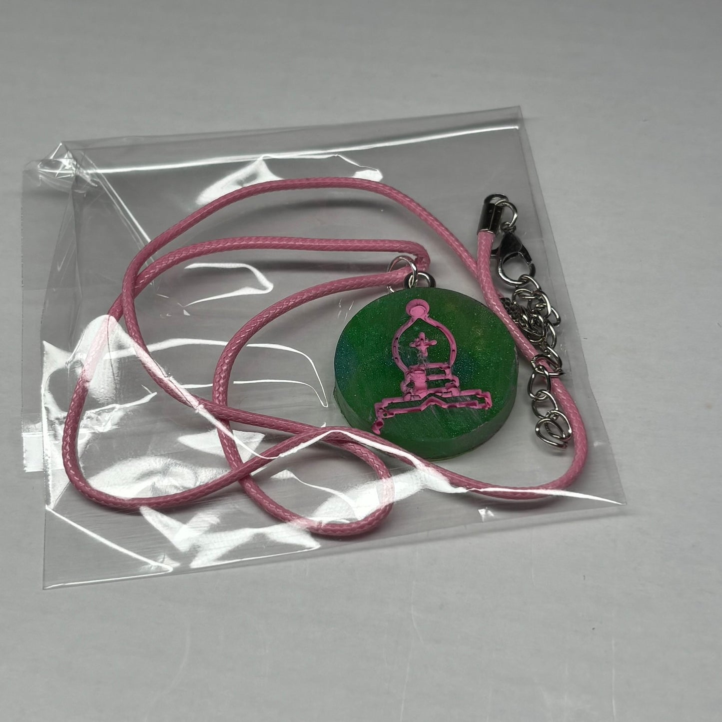 Pink & Green Bishop - Handmade Resin Chess Necklace