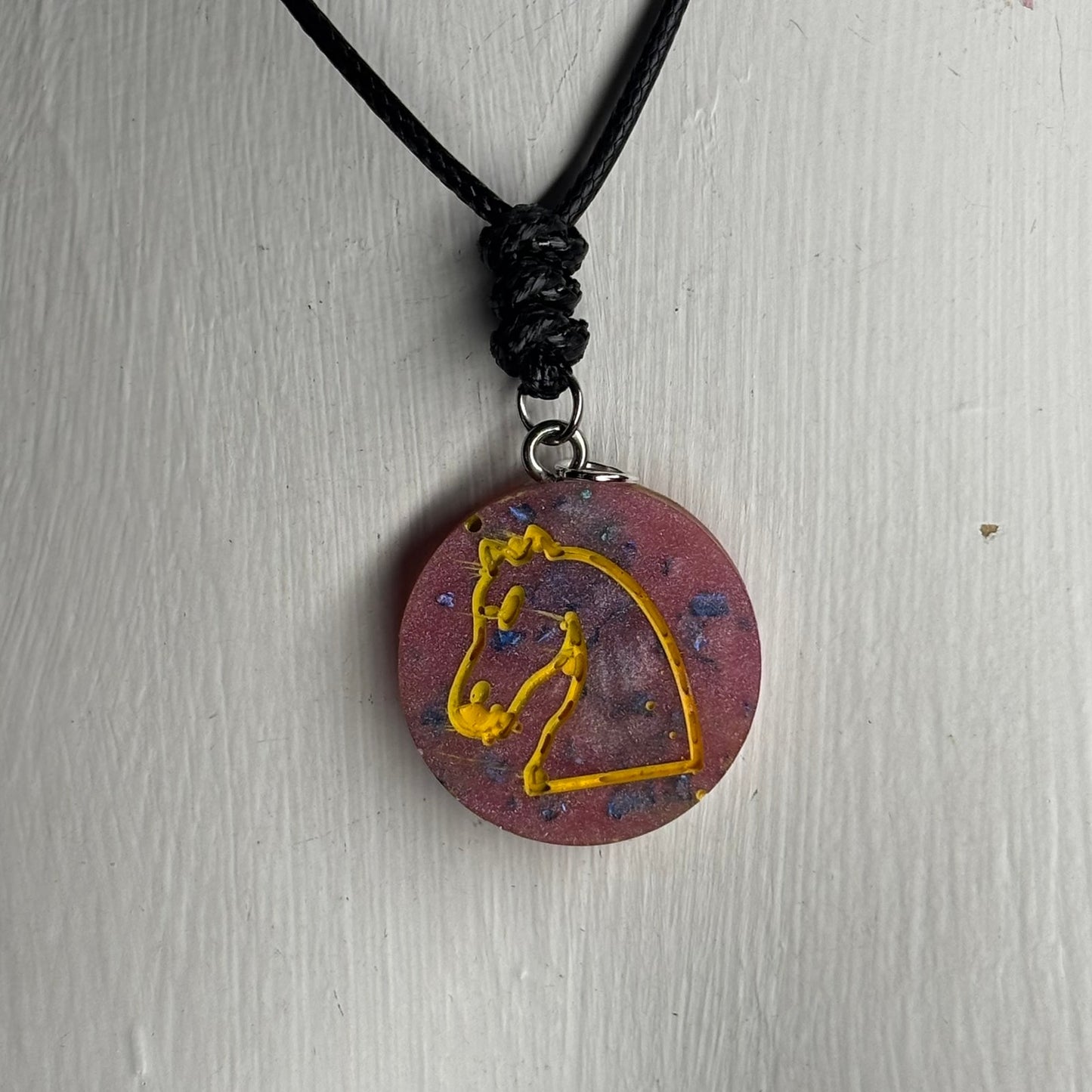 Pink Crystal Knight - Handmade Resin Chess Necklace