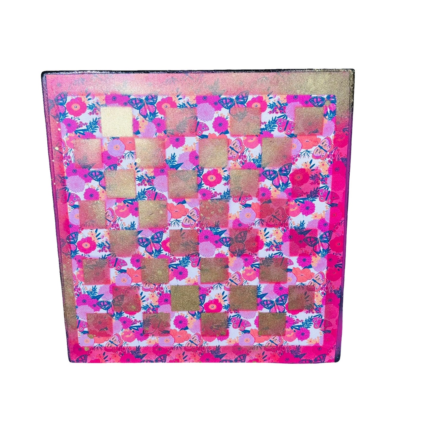 Golden Pink Butterflies - Scrapbook Chess Board