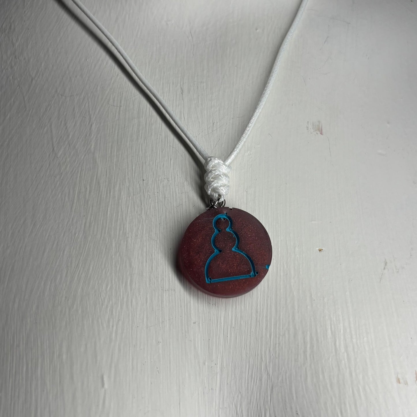 Bronze Blue Pawn - Handmade Resin Chess Necklace