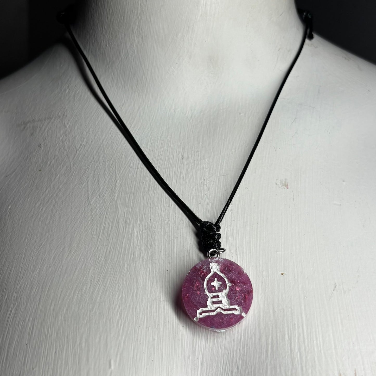 Purple Glitter Bishop - Handmade Resin Chess Necklace