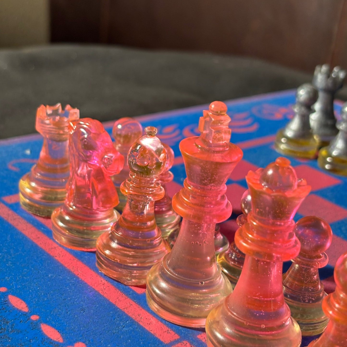 Fancy Pink & Blue - Painted Chess Set