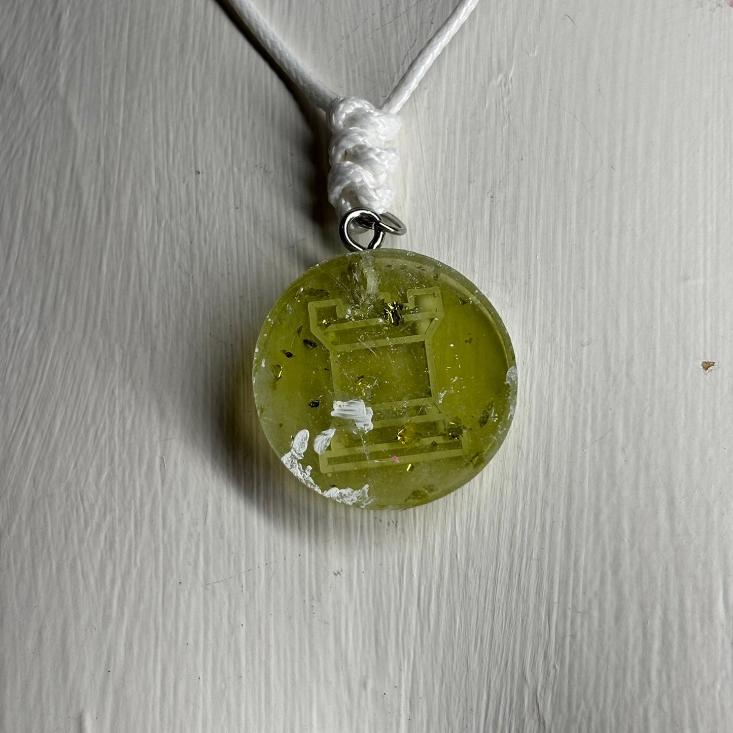 Lime Green Rook - Handmade Resin Chess Necklace