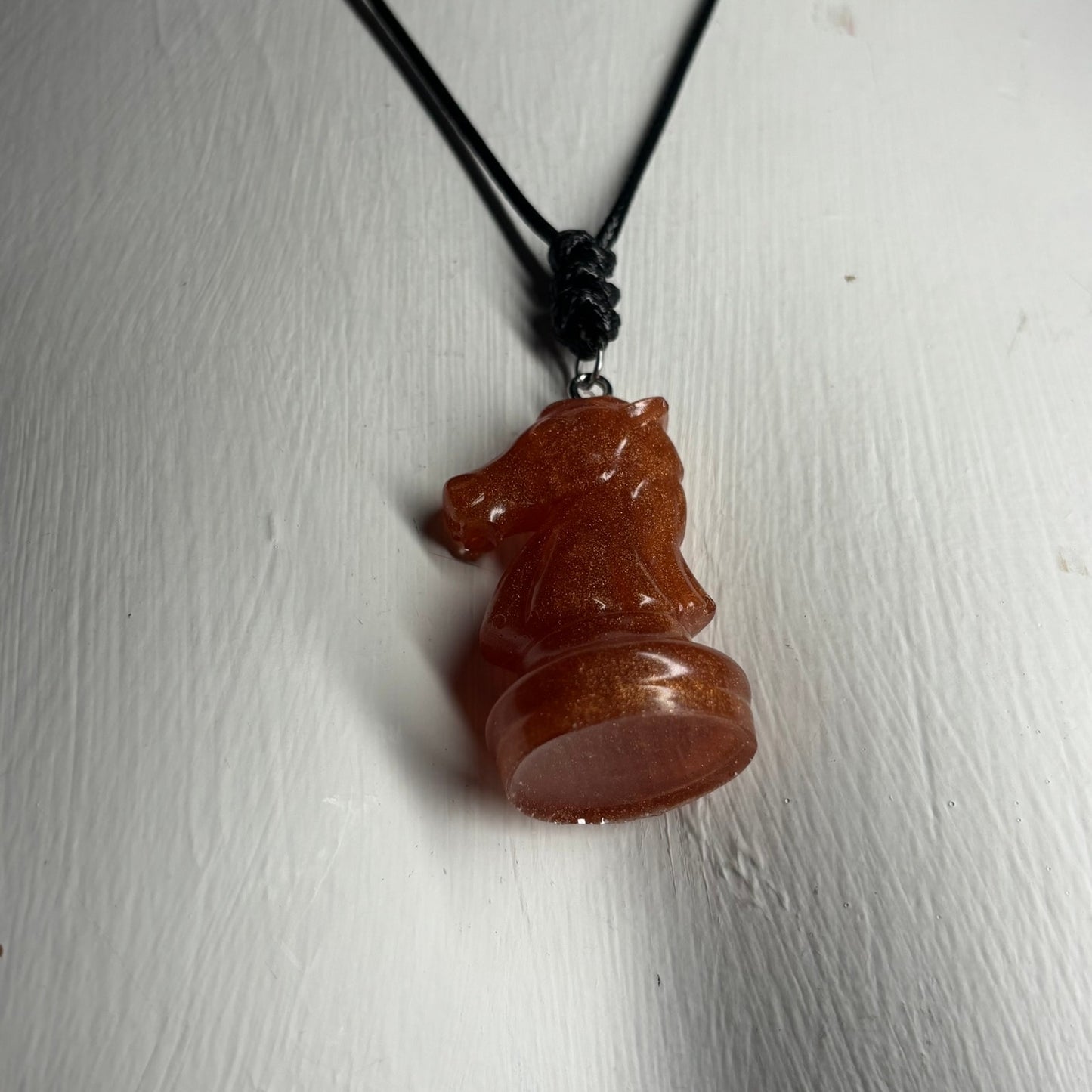 Amber Orange Knight - Handmade Resin Chess Necklace