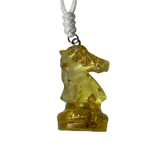 Yellow Crystal Knight - Handmade Resin Chess Necklace