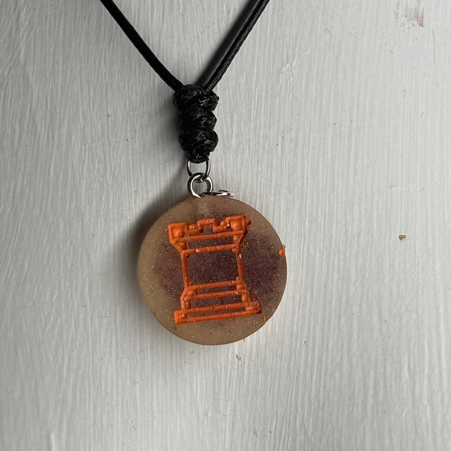 Rusted Orange Rook - Handmade Resin Chess Necklace