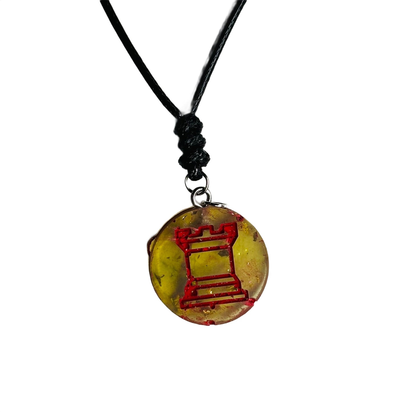 Amber Yellow Rook - Handmade Resin Chess Necklace