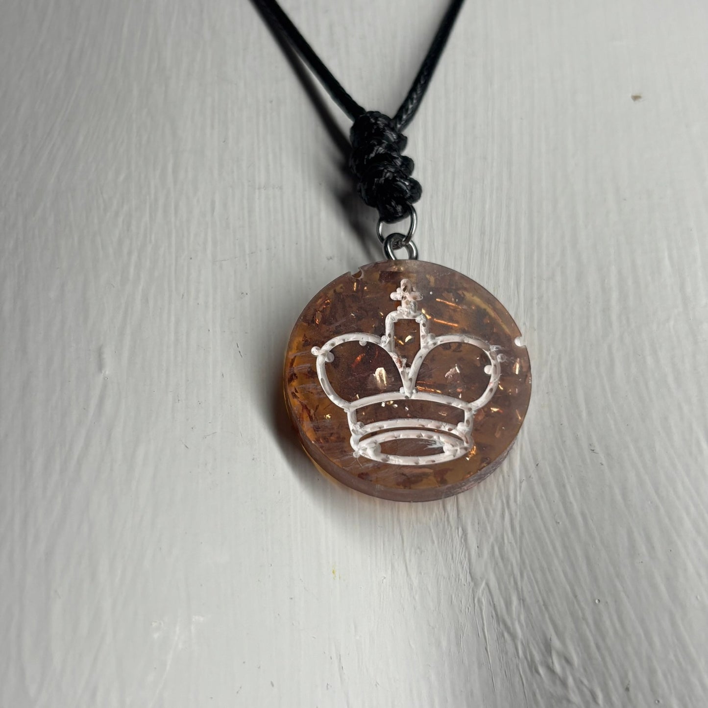 Sparkle Amber King - Handmade Resin Chess Necklace