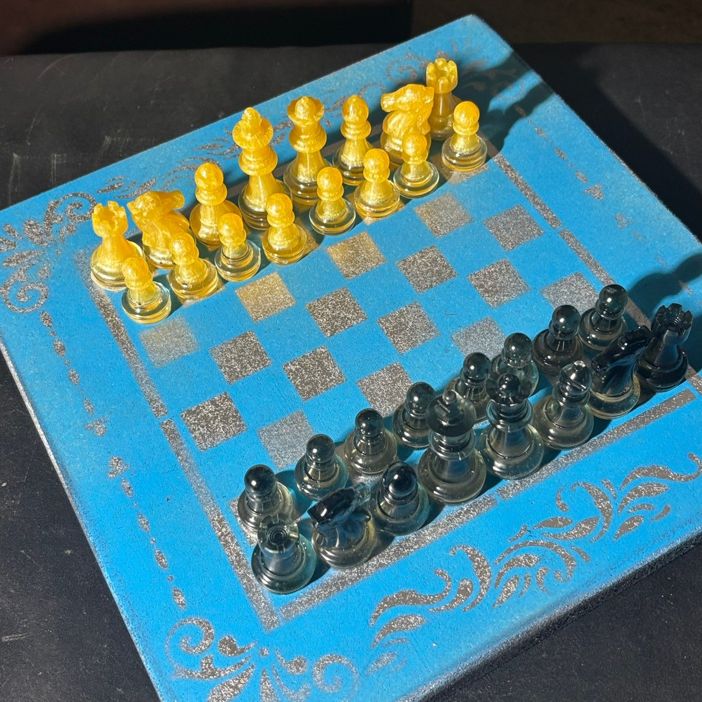 Yellow & Blue - Painted Chess Set