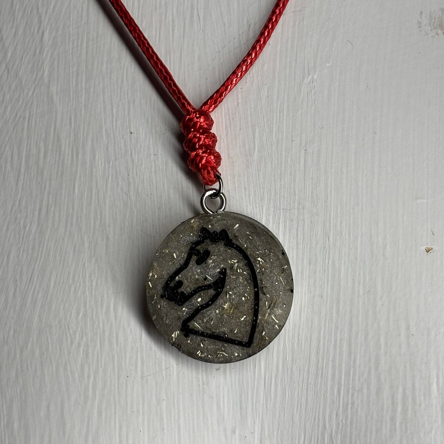 Gray Crystal Knight - Handmade Resin Chess Necklace